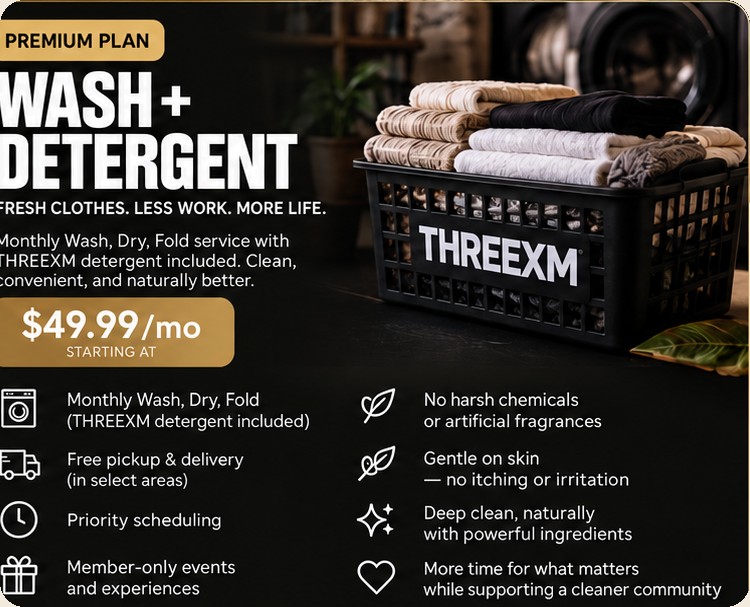 Wash + Detergent premium plan — Wash, Dry, Fold plus detergent starting at $49.99 per month.